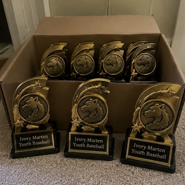 Baseball trophies with logo — customer photo