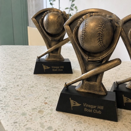 Branded baseball trophies with logo