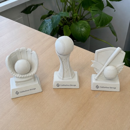 Promotional custom baseball trophies with company logo